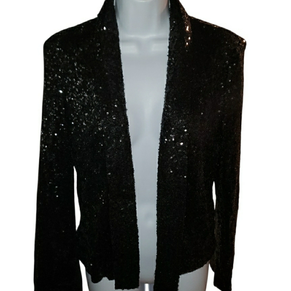 Black Sequin Open-Front Blazer Jacket NWT